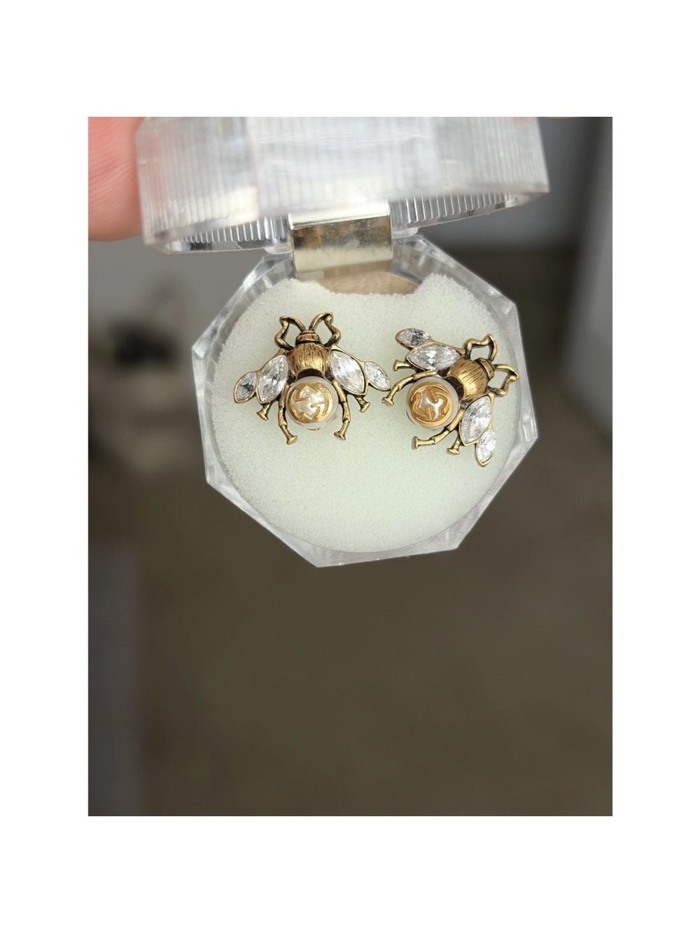 Gucci Gold Bee Crystal and Pearl Stud Earrings - Picture 2 of 3